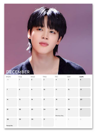 BTS Jimin Elite December 2026 calendar page