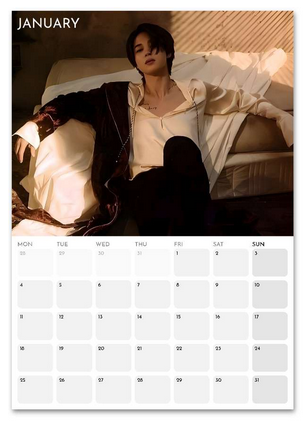 BTS Jimin Elite January 2027 calendar page