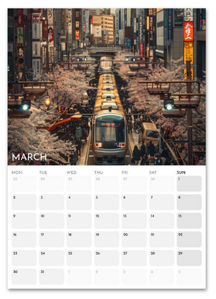 Beautiful Japan March 2026 calendar page