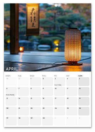 Beautiful Japan April 2026 calendar page
