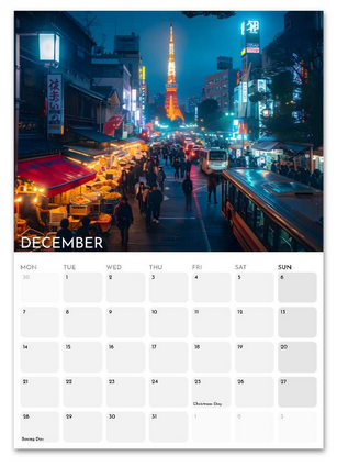 Beautiful Japan December 2026 calendar page