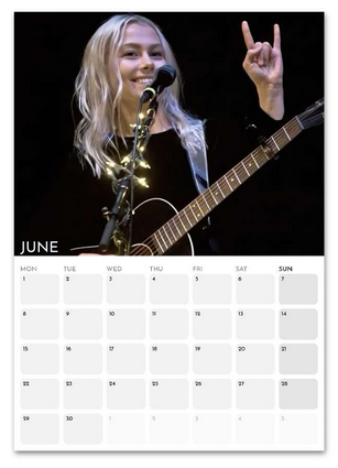 Phoebe Bridgers June 2026 calendar page