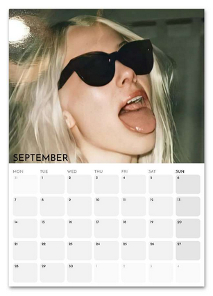 Phoebe Bridgers September 2026 calendar page