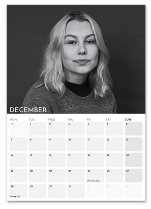 Phoebe Bridgers December 2026 calendar page