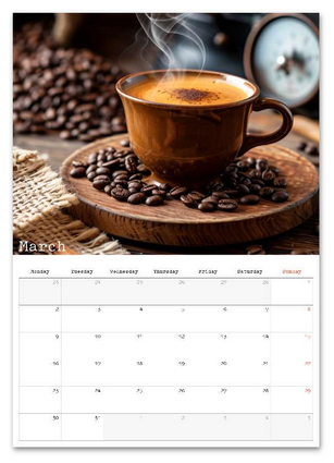Coffee Lovers March 2026 calendar page