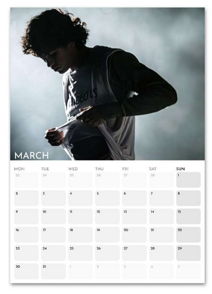 Dominic Fike March 2026 calendar page
