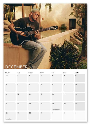 Dominic Fike December 2026 calendar page