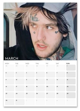Lil Peep March 2026 calendar page