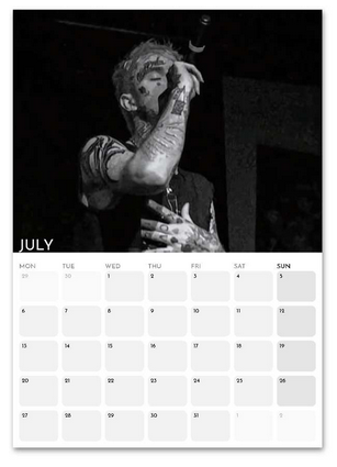 Lil Peep July 2026 calendar page