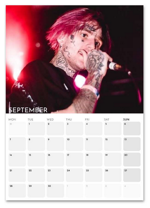 Lil Peep September 2026 calendar page