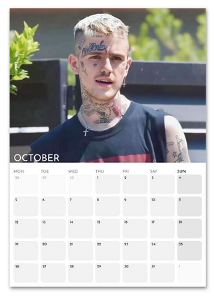 Lil Peep October 2026 calendar page