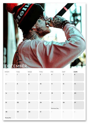 Lil Peep December 2026 calendar page