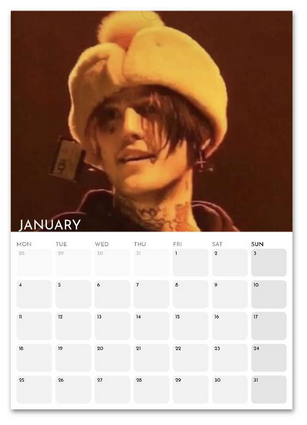 Lil Peep January 2027 calendar page