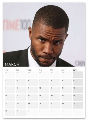 Frank Ocean March 2026 calendar page