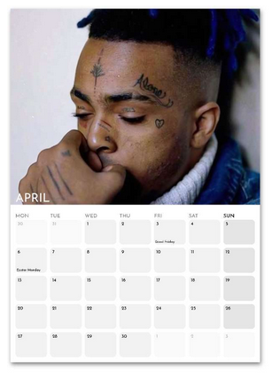 XXXTentacion April 2026 calendar page