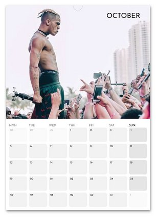 XXXTentacion October 2026 calendar page