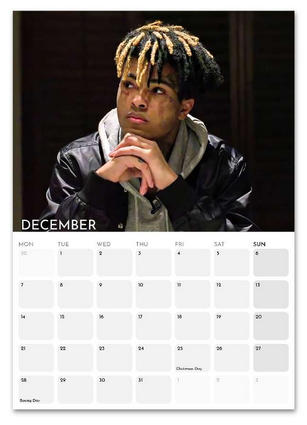 XXXTentacion December 2026 calendar page