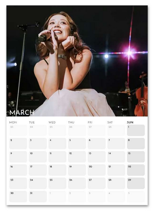 Laufey March 2026 calendar page