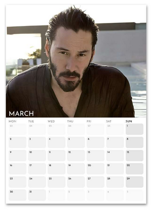 Keanu Reeves March 2026 calendar page