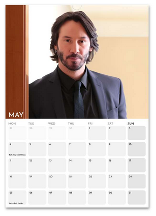 Keanu Reeves May 2026 calendar page