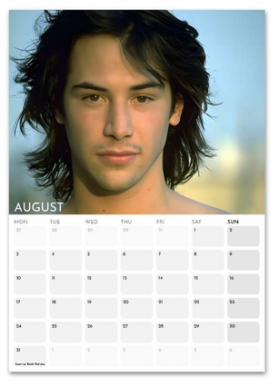 Keanu Reeves August 2026 calendar page