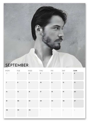 Keanu Reeves September 2026 calendar page