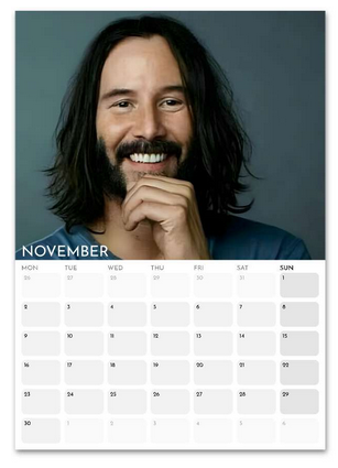 Keanu Reeves November 2026 calendar page