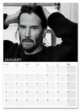 Keanu Reeves January 2027 calendar page