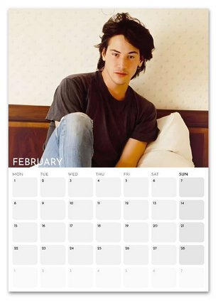 Keanu Reeves February 2027 calendar page