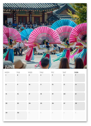 South Korea June 2026 calendar page
