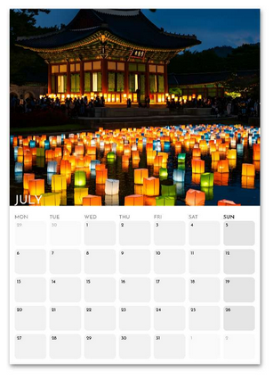 South Korea July 2026 calendar page