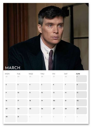 Cillian Murphy March 2026 calendar page