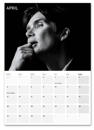 Cillian Murphy April 2026 calendar page