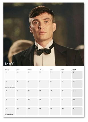 Cillian Murphy May 2026 calendar page