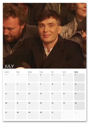 Cillian Murphy July 2026 calendar page