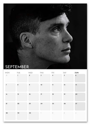 Cillian Murphy September 2026 calendar page