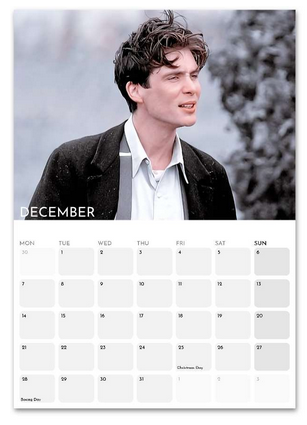 Cillian Murphy December 2026 calendar page