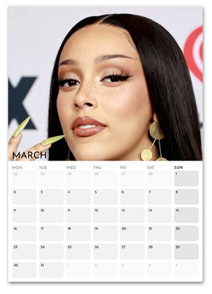 Doja Cat March 2026 calendar page