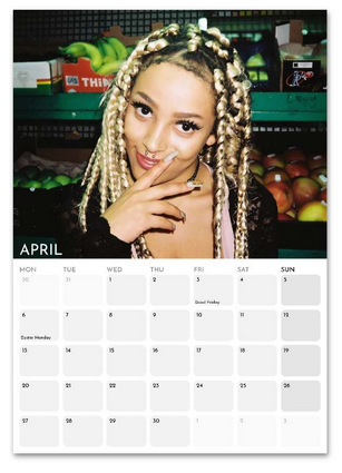Doja Cat April 2026 calendar page