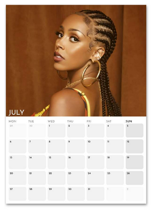 Doja Cat July 2026 calendar page