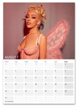 Doja Cat August 2026 calendar page