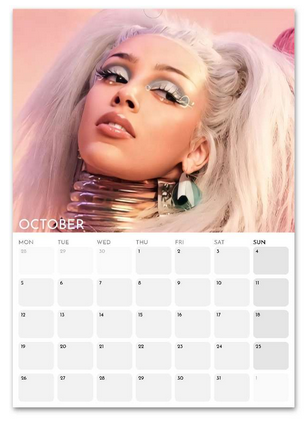 Doja Cat October 2026 calendar page