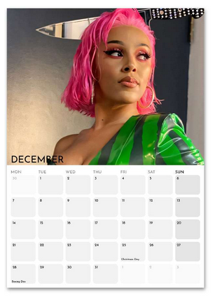 Doja Cat December 2026 calendar page
