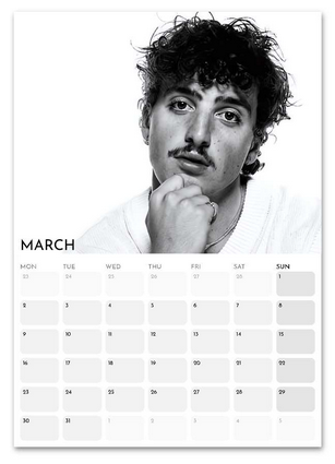 Benson Boone March 2026 calendar page