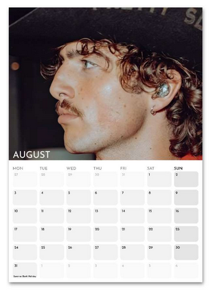 Benson Boone August 2026 calendar page