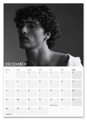 Benson Boone December 2026 calendar page