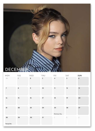 Milly Alcock December 2026 calendar page