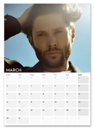 Jensen Ackles March 2026 calendar page