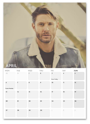 Jensen Ackles April 2026 calendar page