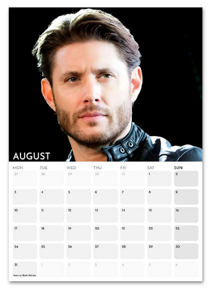 Jensen Ackles August 2026 calendar page
